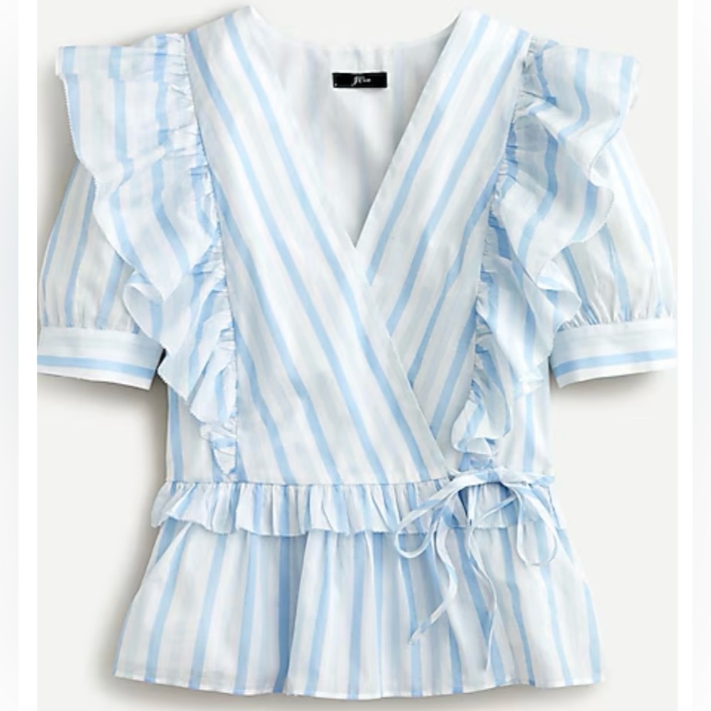 NWT J CREW Ruffle wrap top in stripe sz S